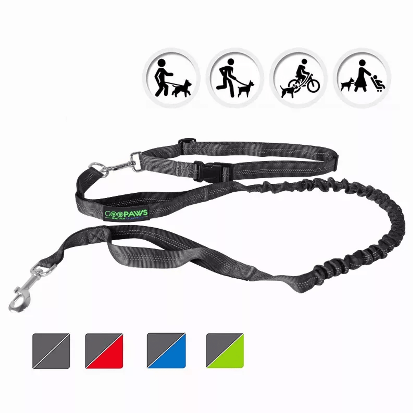 JESPET Hands-Free Bungee Dog Leash with Adjustable Waist Belt and Dual Control Handles
