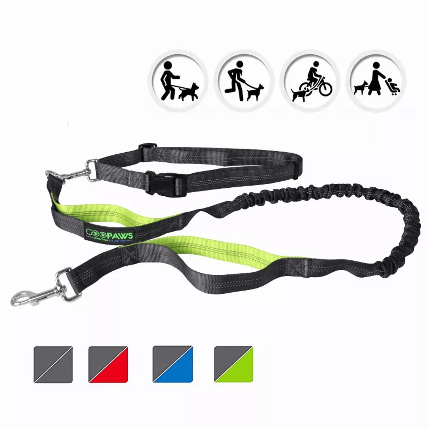 JESPET Hands-Free Bungee Dog Leash with Adjustable Waist Belt and Dual Control Handles