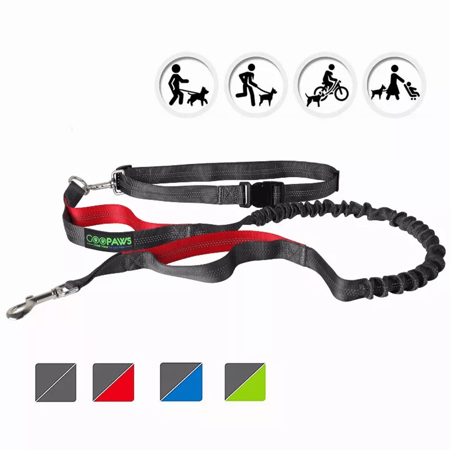 JESPET Hands-Free Bungee Dog Leash with Adjustable Waist Belt and Dual Control Handles